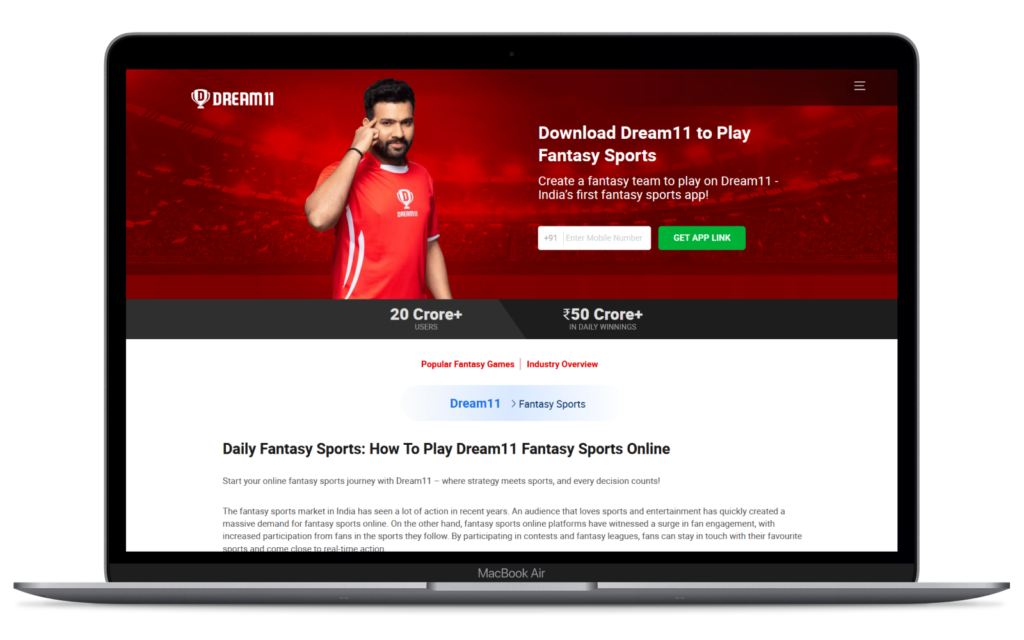 Dream11 India fantasy sports platform for cricket and other popular games